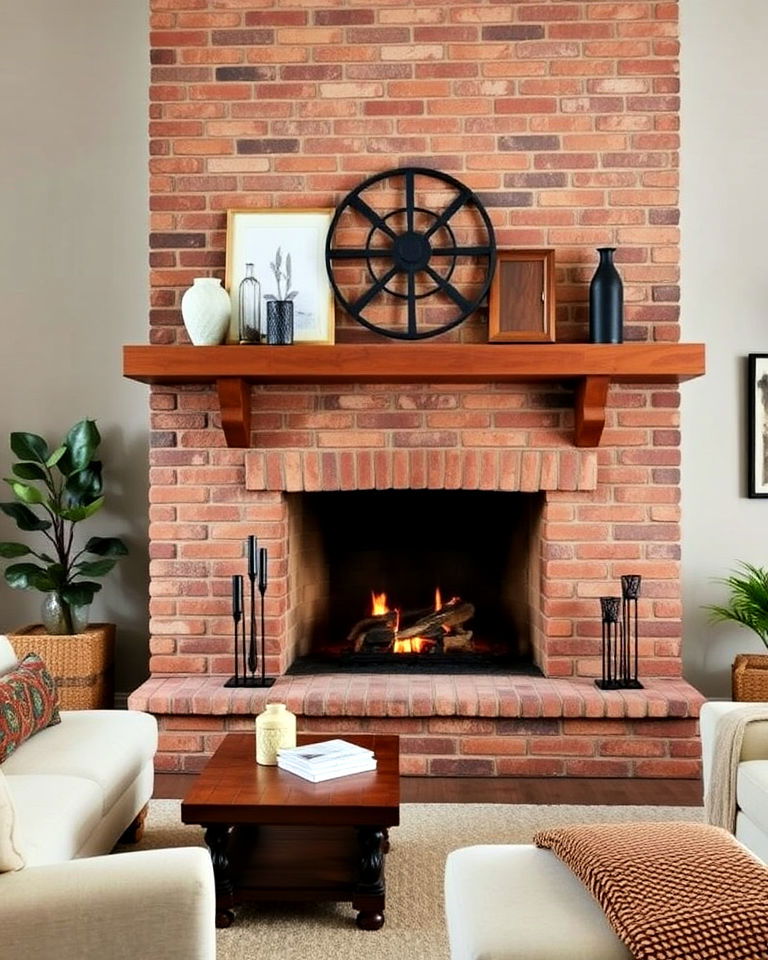 rustic brick fireplace for a cozy atmosphere