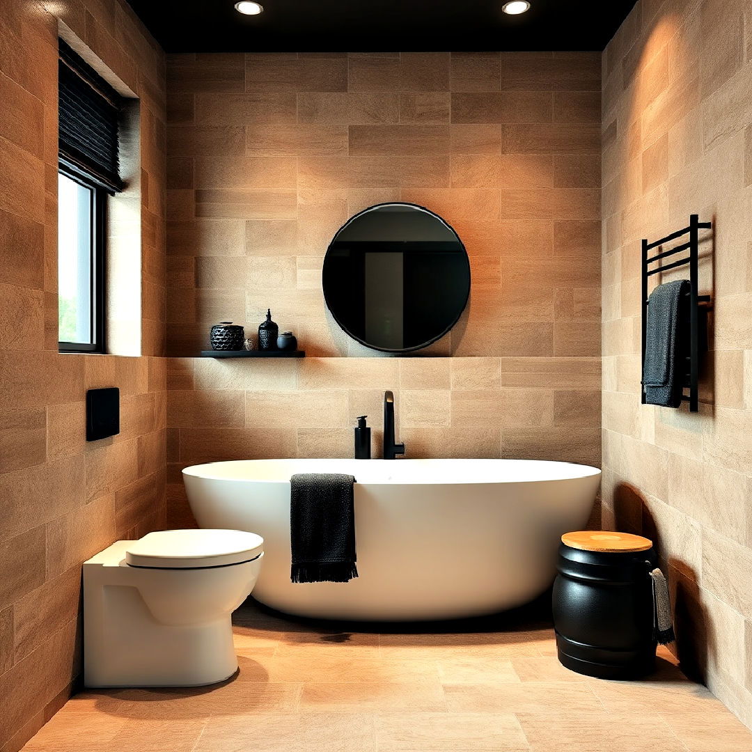 rustic brown bathroom tiles with black accents