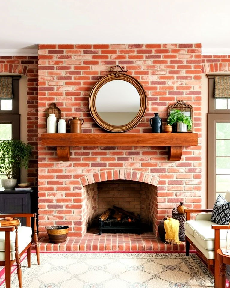 rustic charm farmhouse style brick fireplace