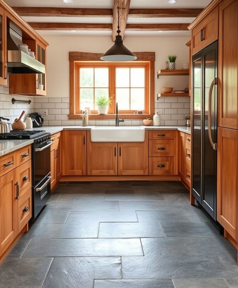 rustic charm kitchen with natural slate floor rustic charm kitchen with natural slate floor