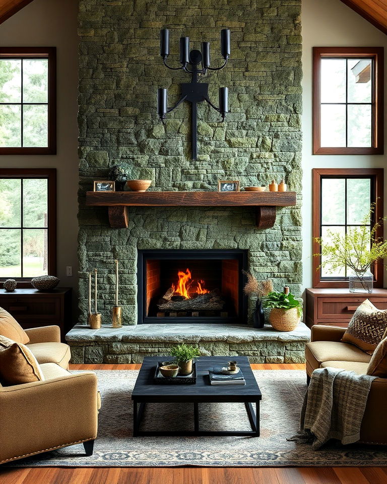 rustic charm moss green stone surround