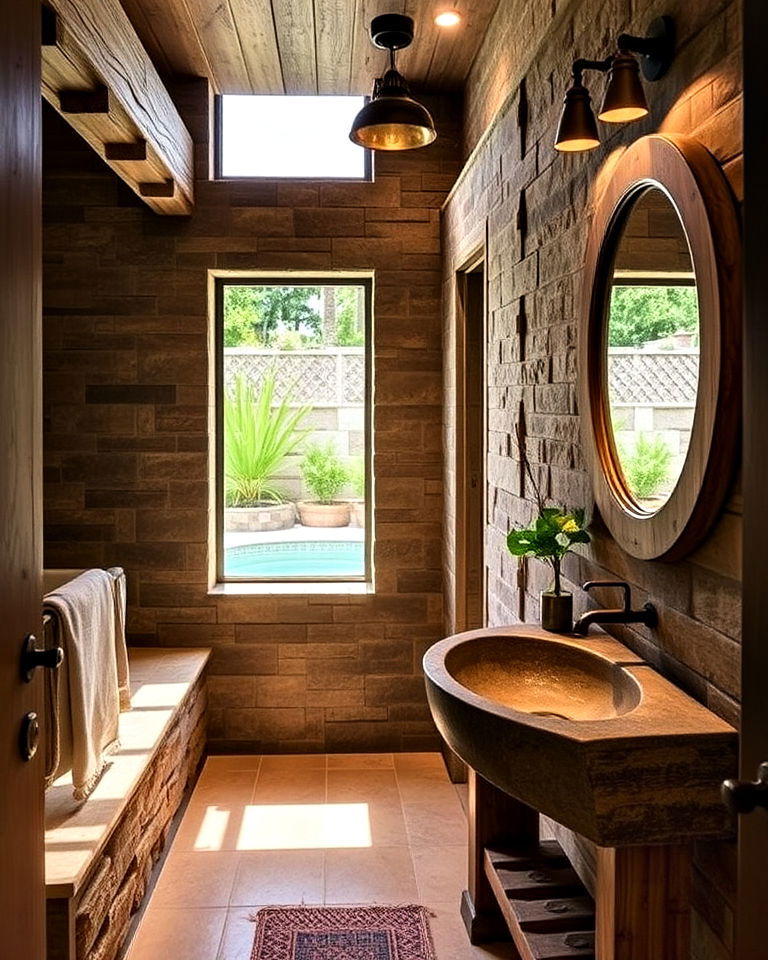 rustic charm pool bathroom