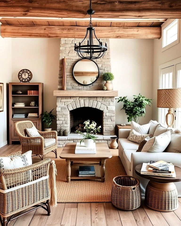 rustic charm with cream living room