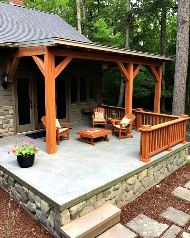 rustic concrete patio with wood accents