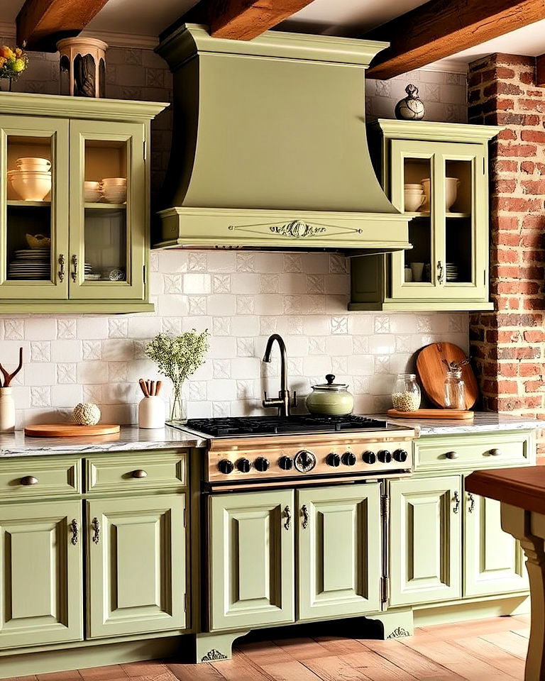 rustic cottage charm kitchen with sage green cabinets
