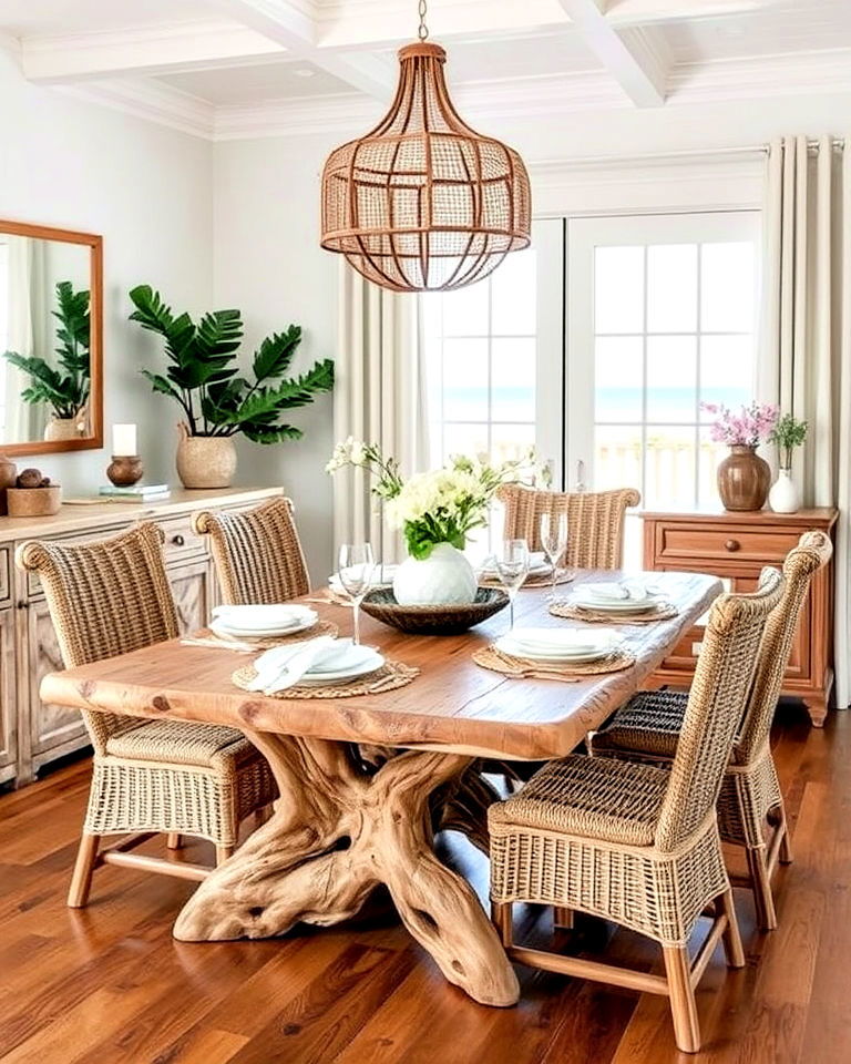 rustic driftwood furniture for coastal dining room