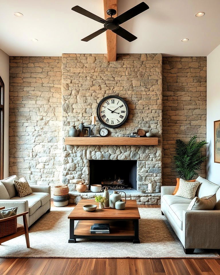 rustic farmhouse stone wall for the living room