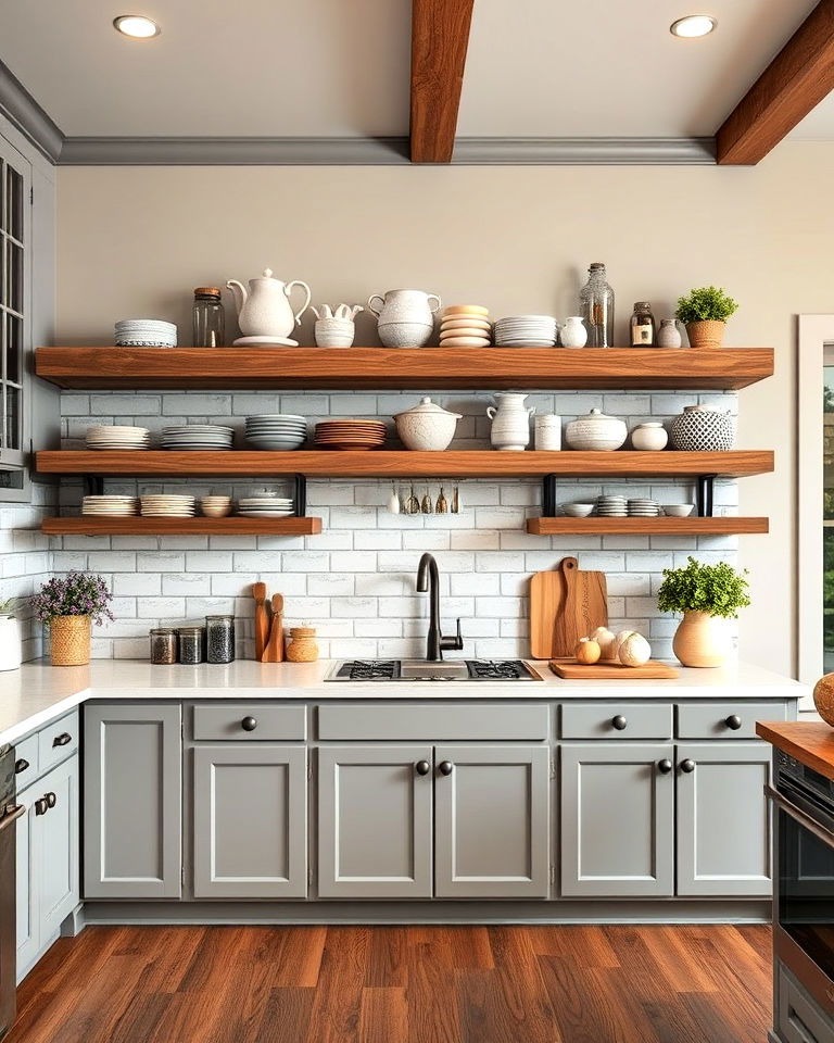 rustic kitchen wood shelving