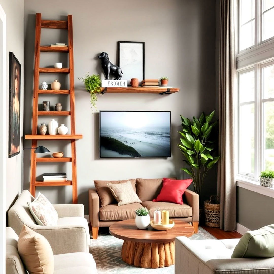 rustic ladder shelf for the living room