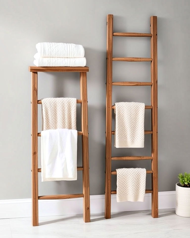 rustic ladder towel rack for your bathroom