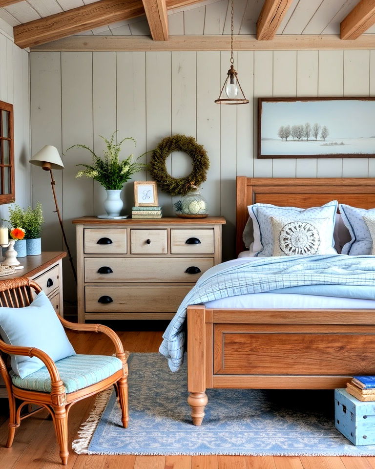 rustic light blue accents bedroom