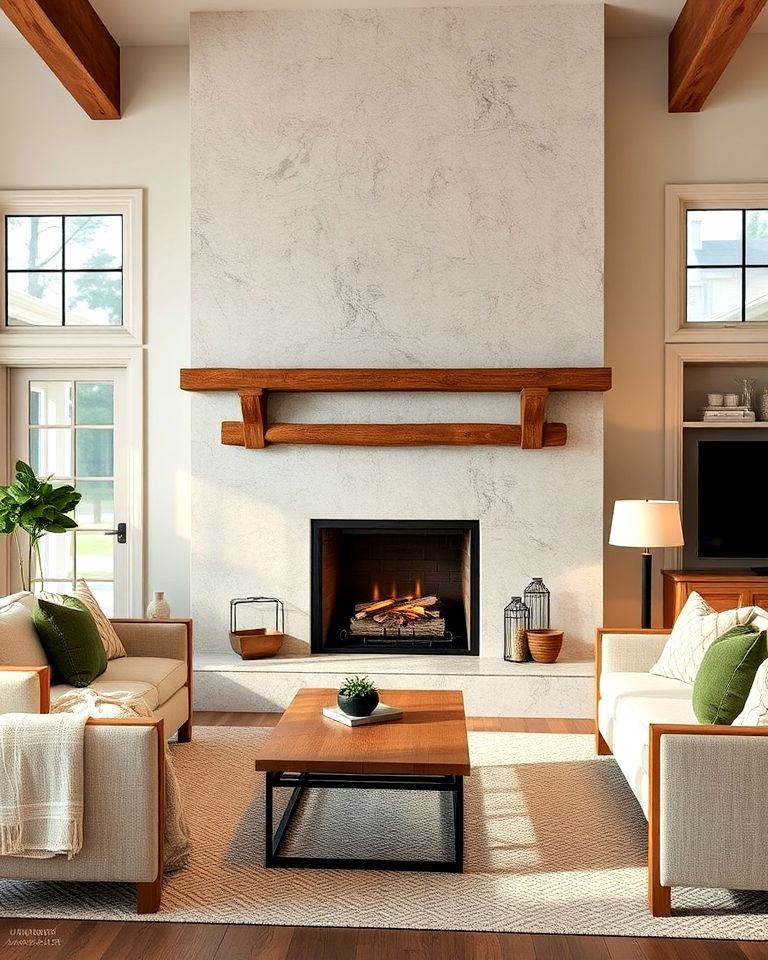 rustic quartz fireplace surround design