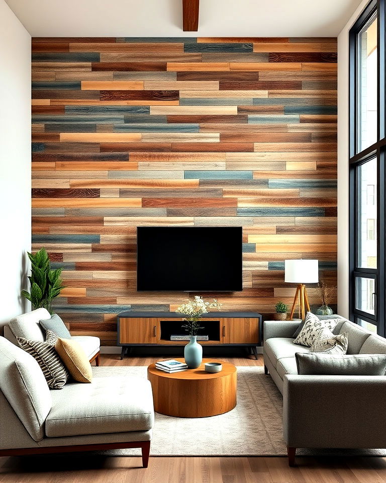rustic reclaimed wood accent wall