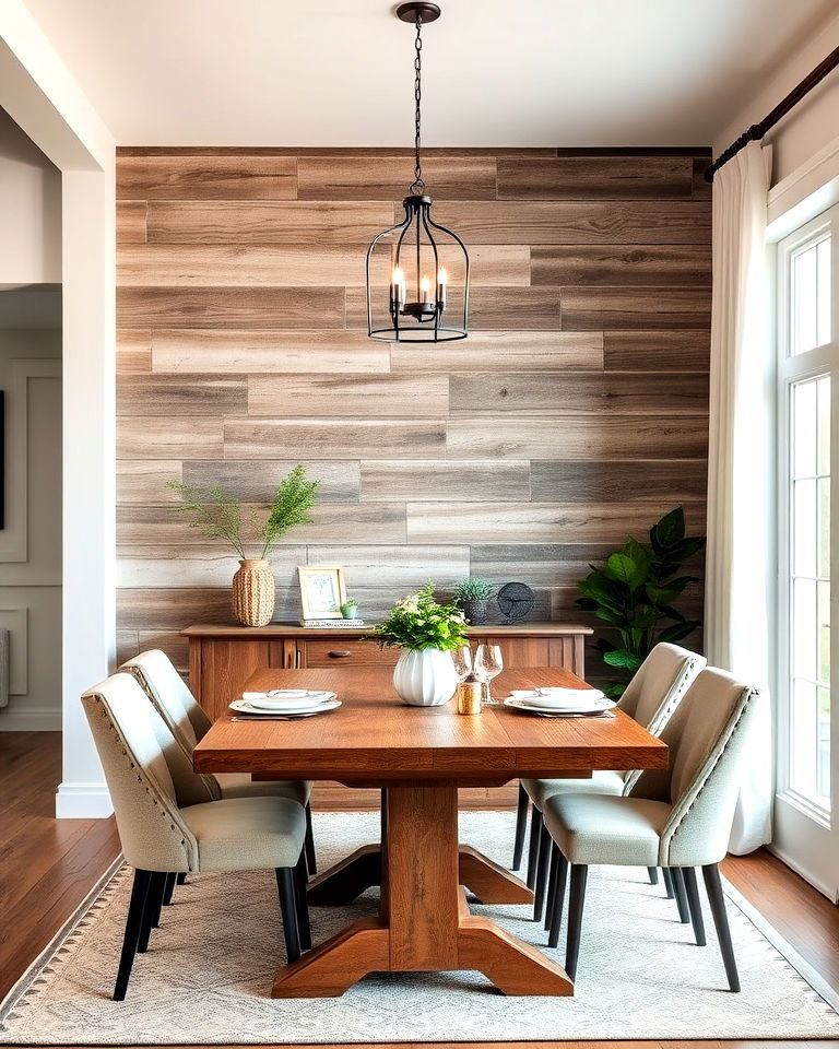 rustic shiplap walls for a farmhouse dining room