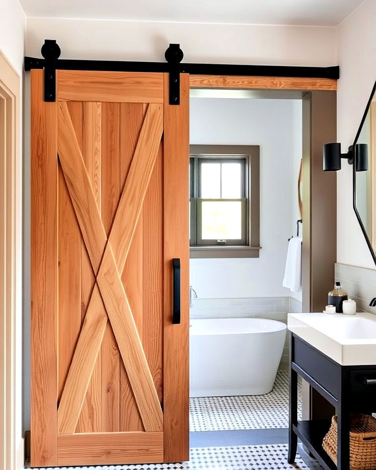 rustic sliding barn door with black hardware
