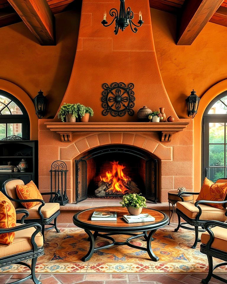 rustic spanish style terracotta fireplace