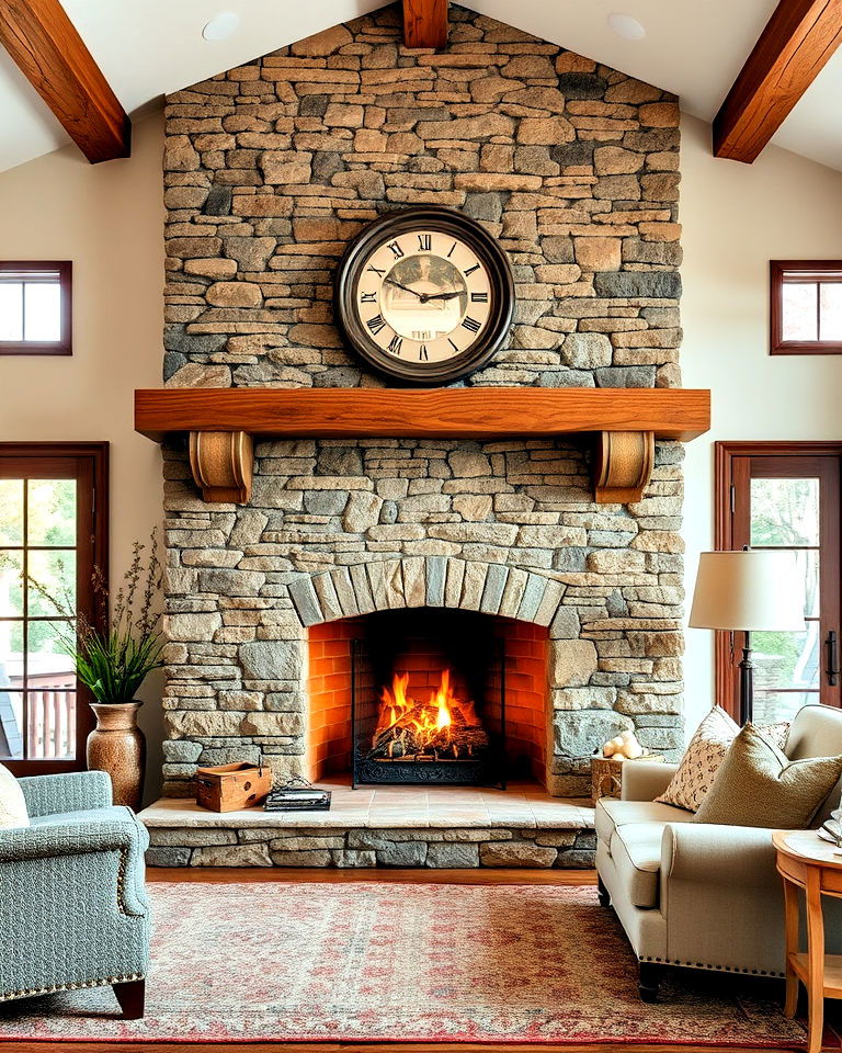 rustic stone and wood combination