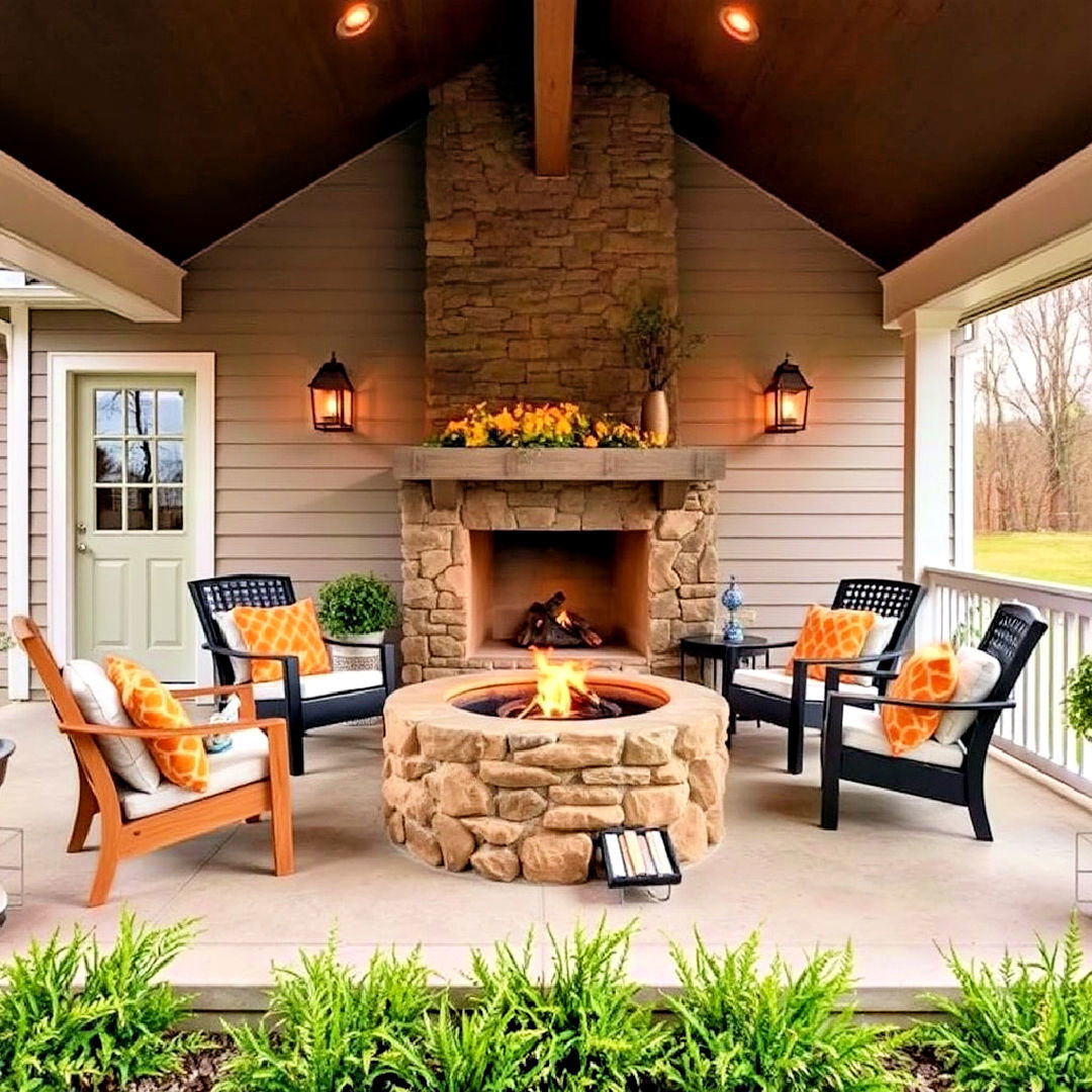 rustic stone fire pit for your porch