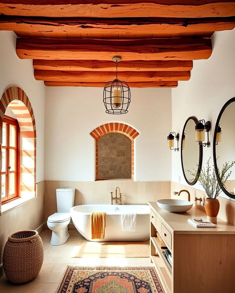 rustic terracotta ceiling beams for your bathroom