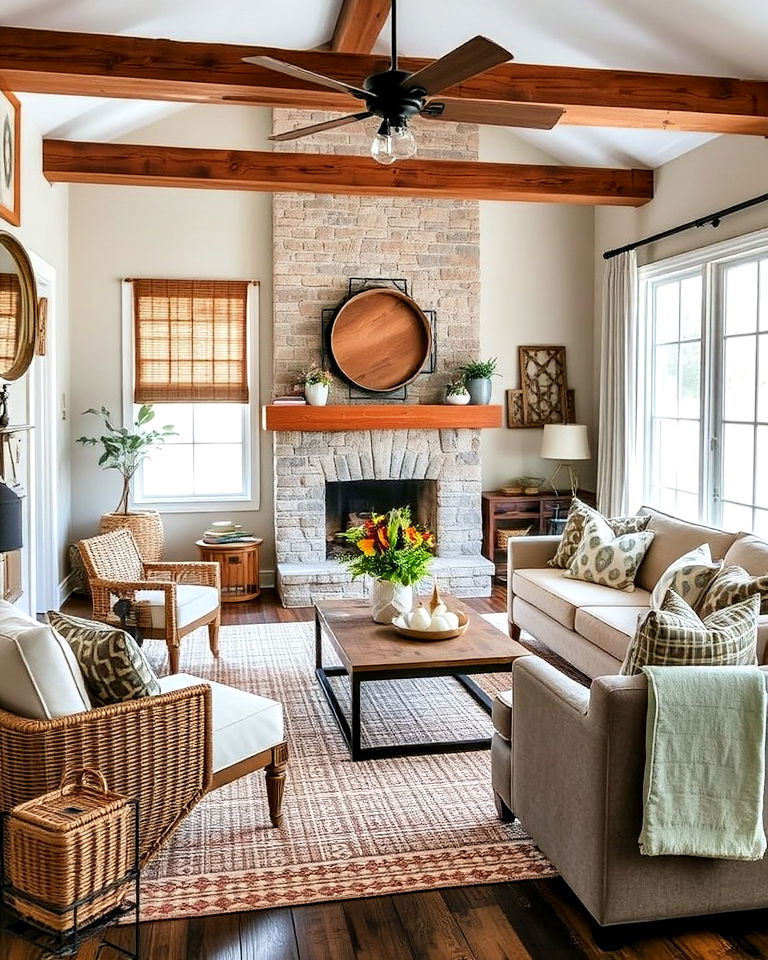 rustic touches for transitional living room