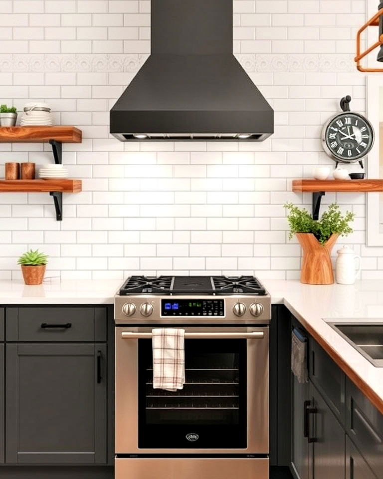 rustic white subway tile backsplash