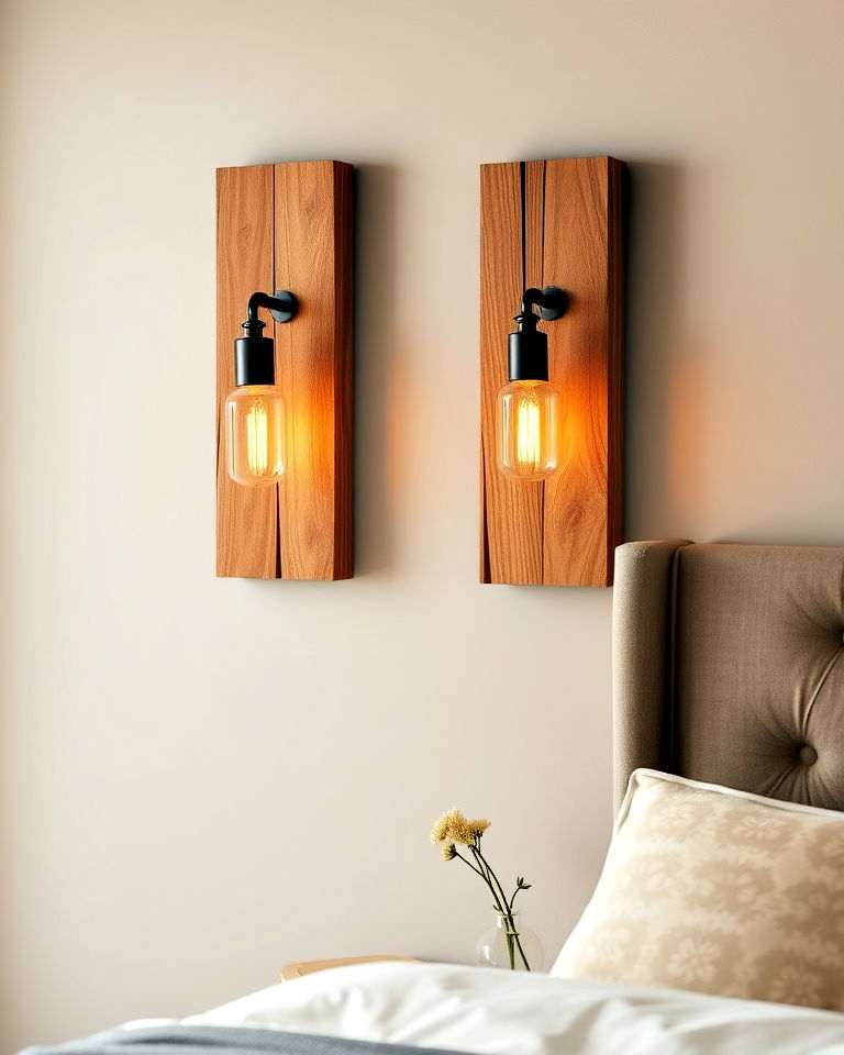 rustic wood and metal sconces for a cozy vibe