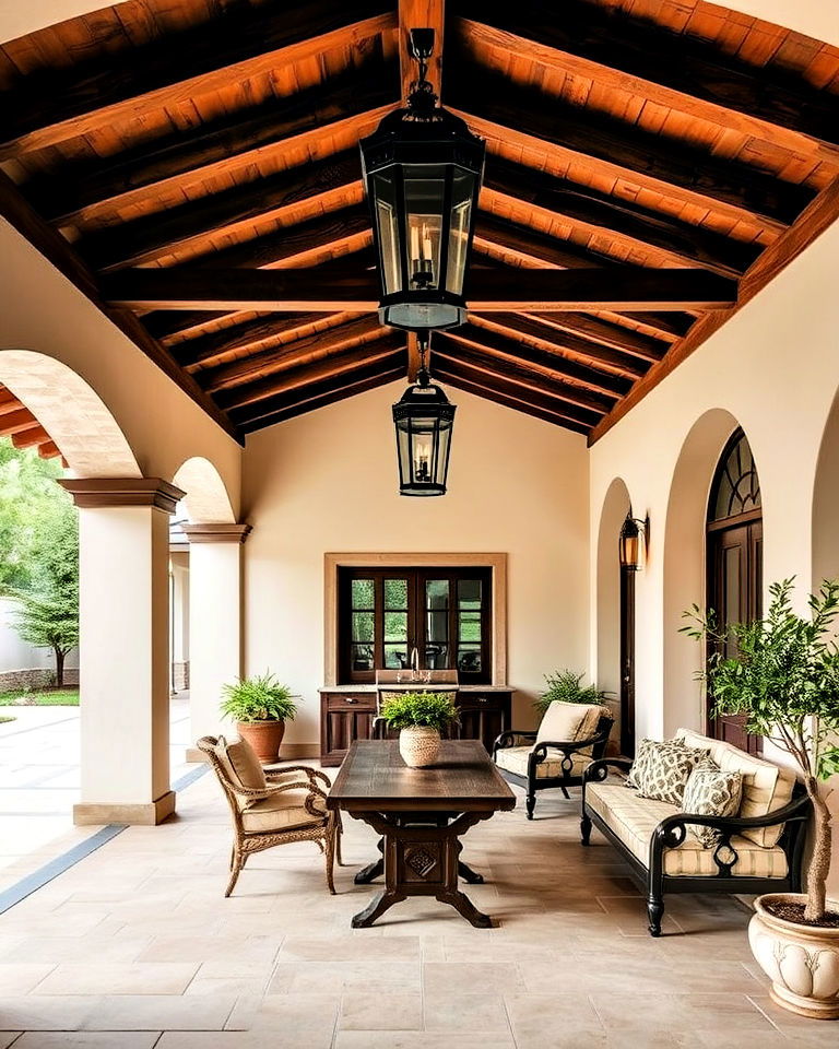 rustic wood beam ceiling for the patio