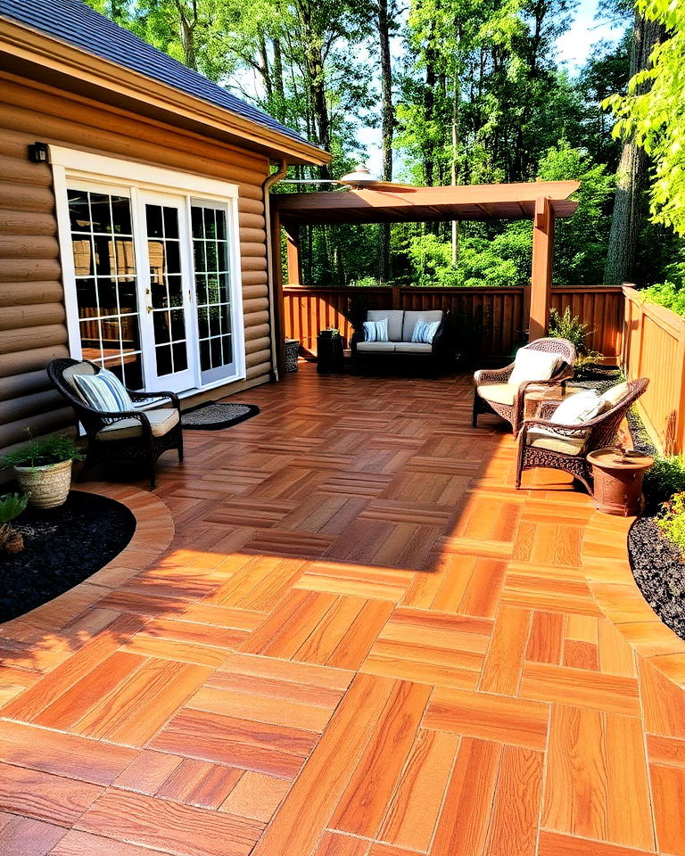 rustic wood stamped concrete patio