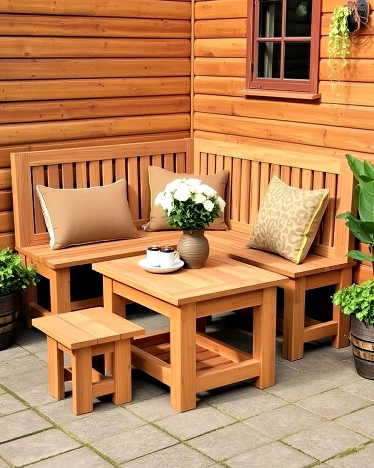 rustic wooden bench and table set