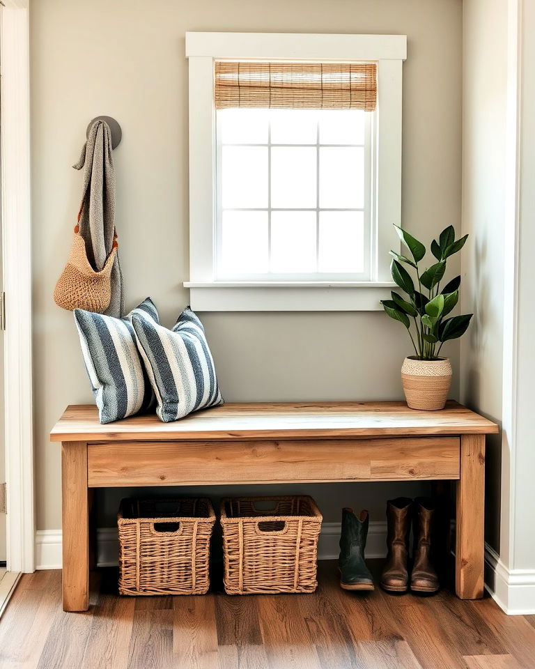rustic wooden bench for charm and functionality