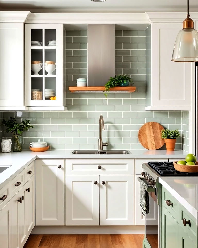 sage green backsplash for kitchen