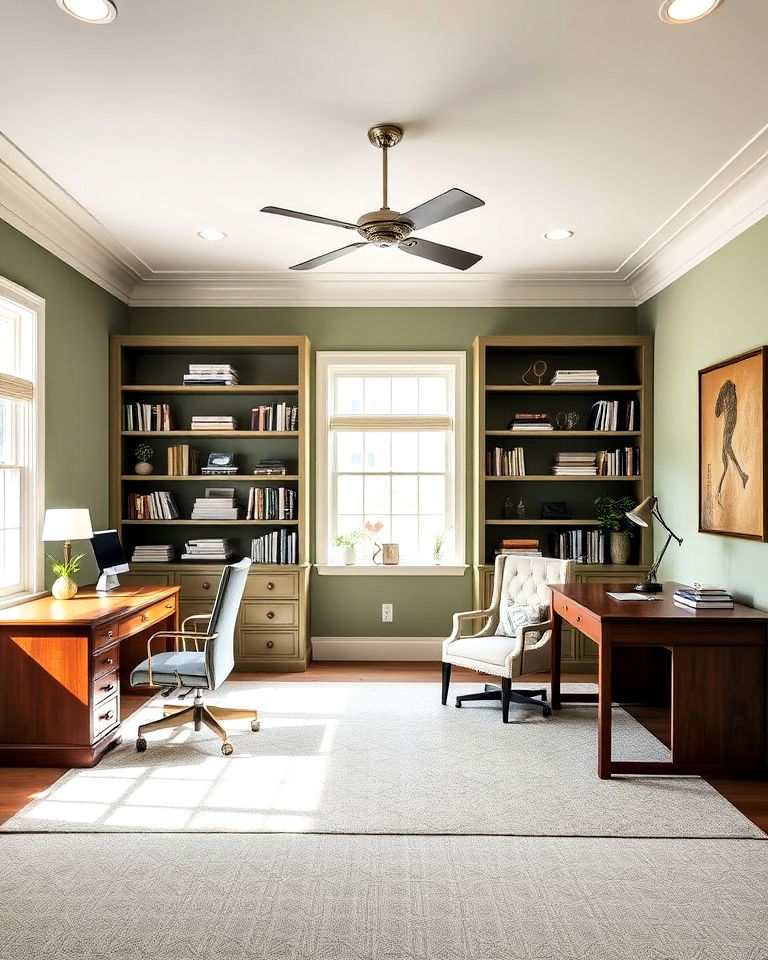 sage green home office design