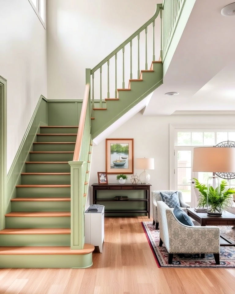 sage green staircase design