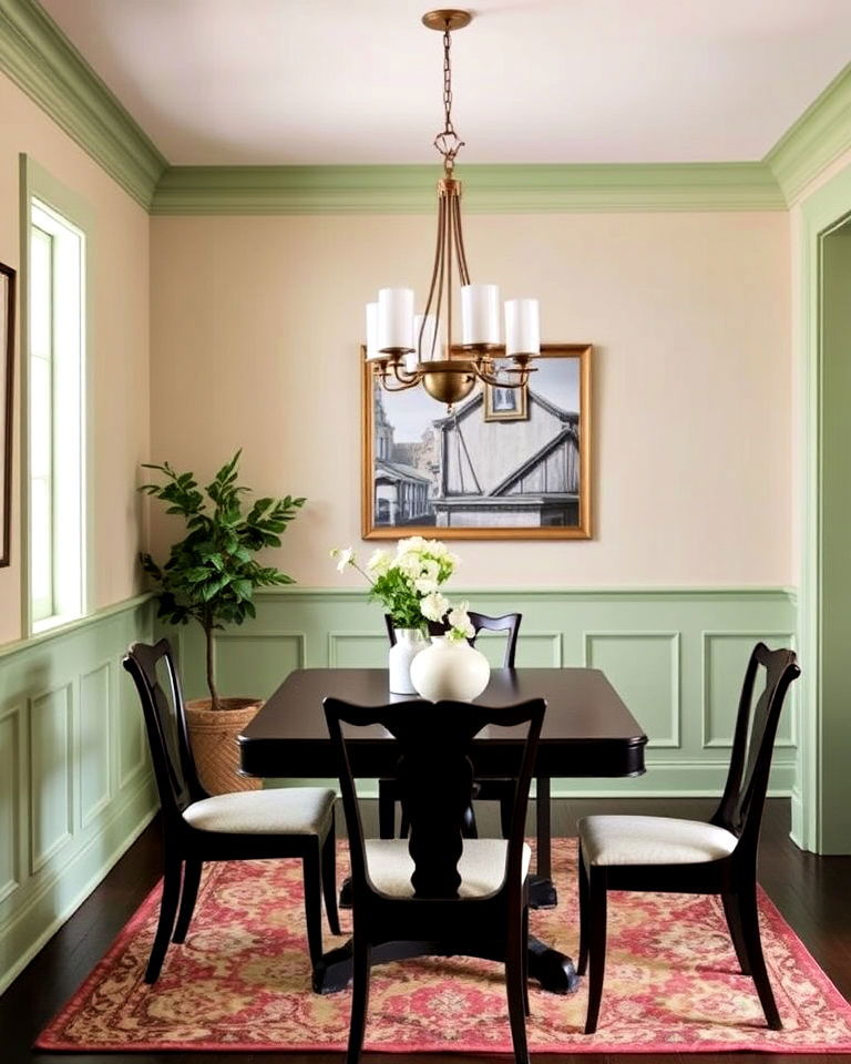 sage green wainscoting to add character