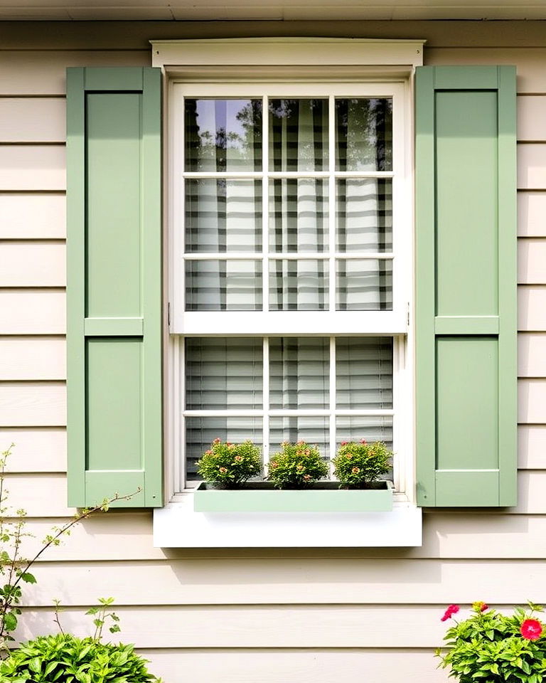 sage green window shutters to add charm