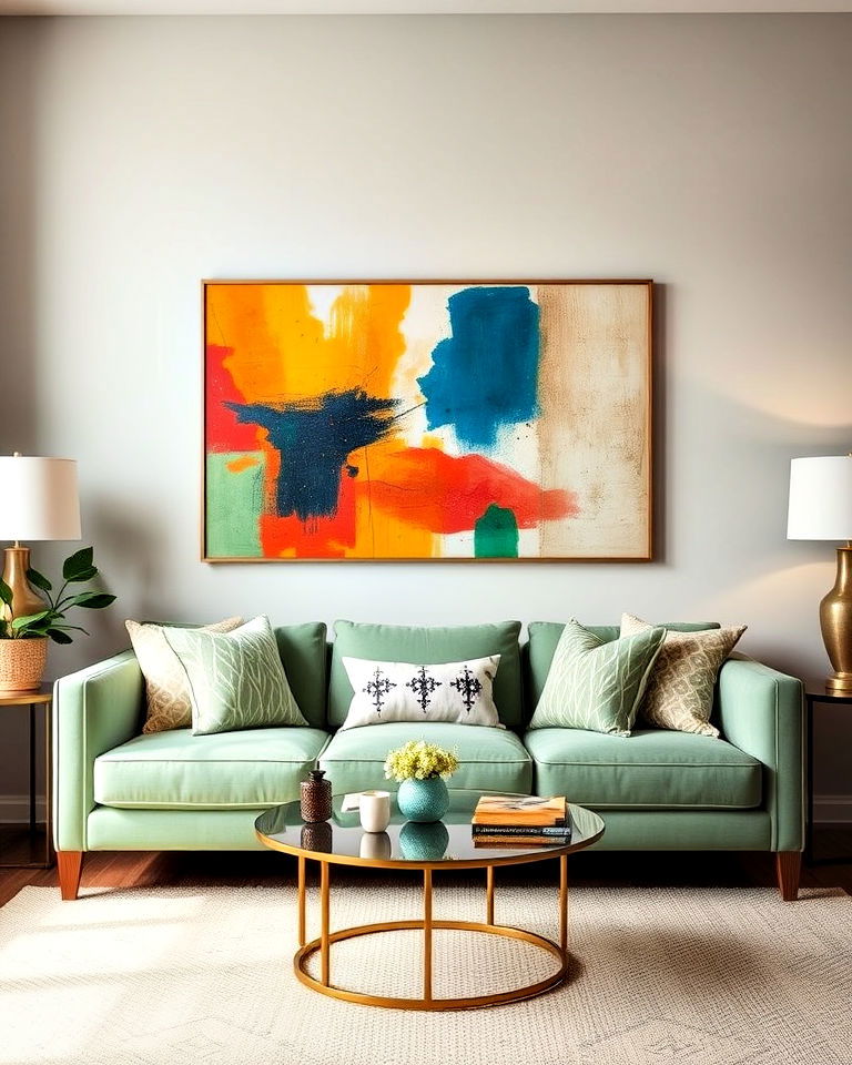 sage green with bold art