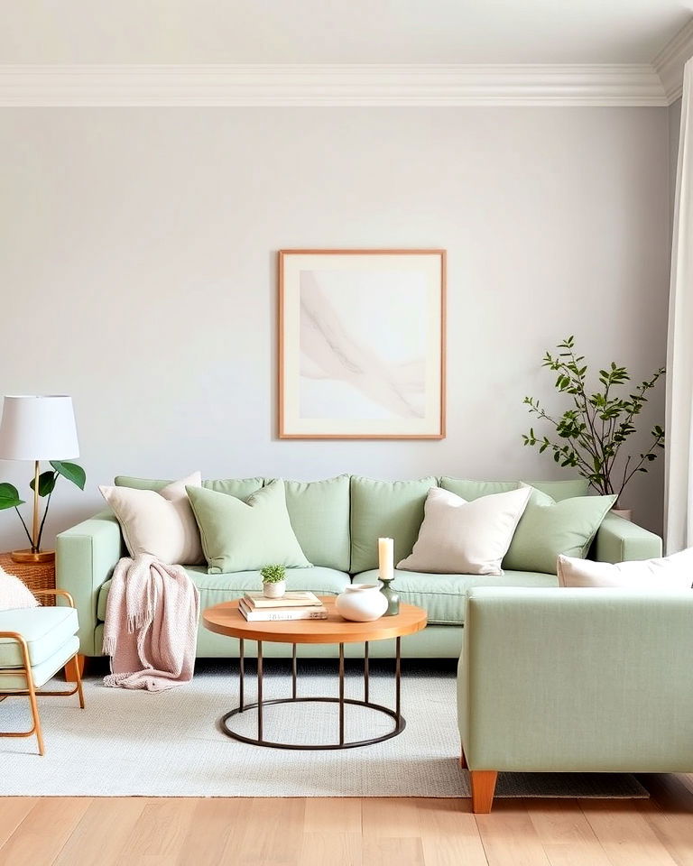 sage green with pastel accents