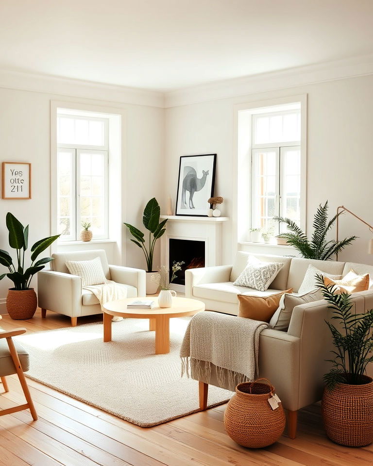 scandinavian inspired cream living room