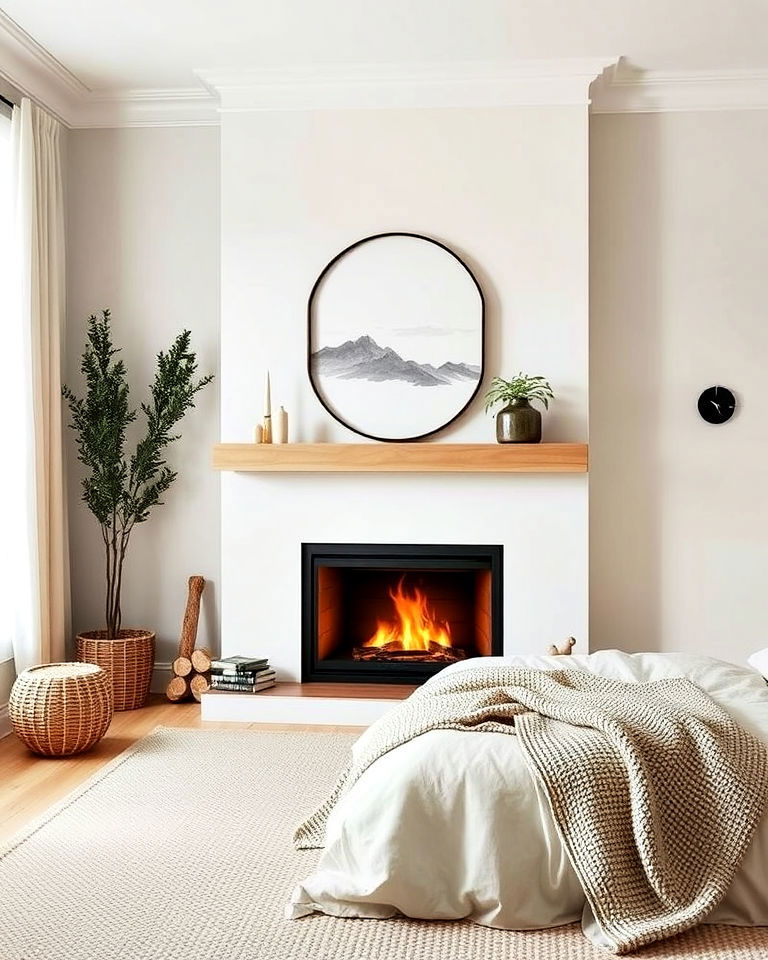 scandinavian inspired fireplace for bedroom