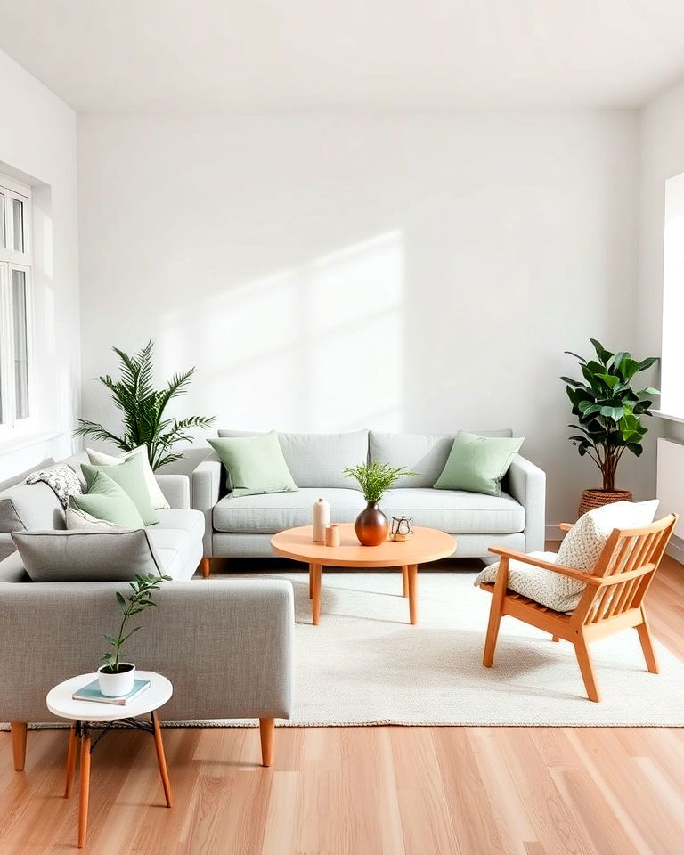 scandinavian inspired green and grey living room