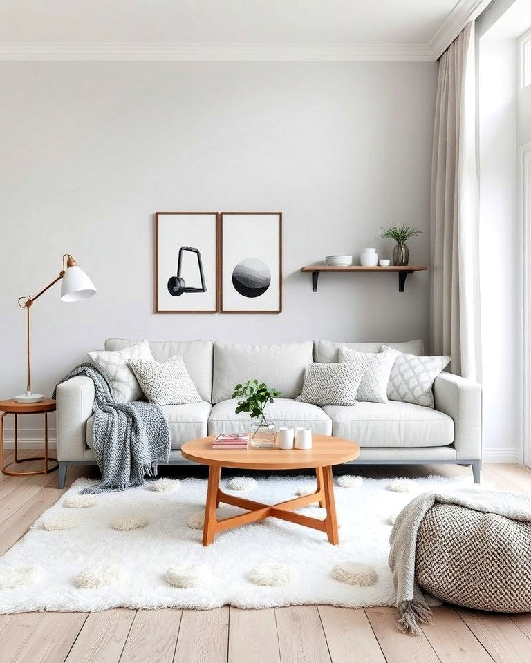 scandinavian inspired grey and white living room