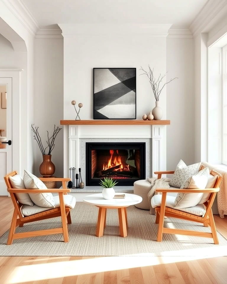 scandinavian inspired minimalist fireplace seating