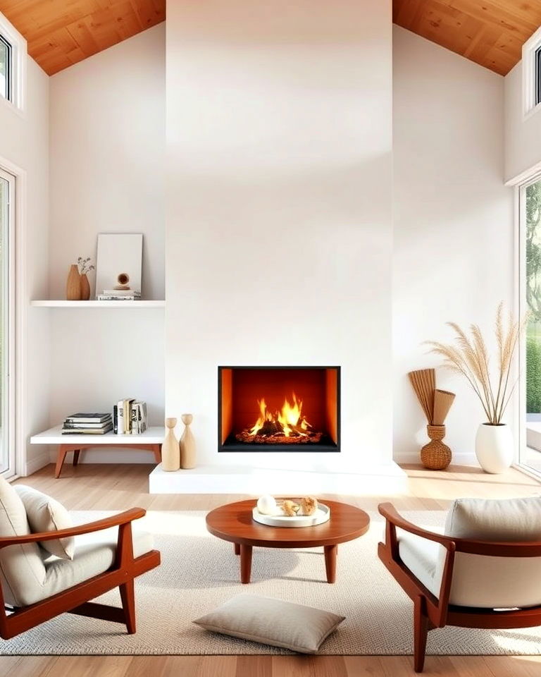 scandinavian inspired white fireplace