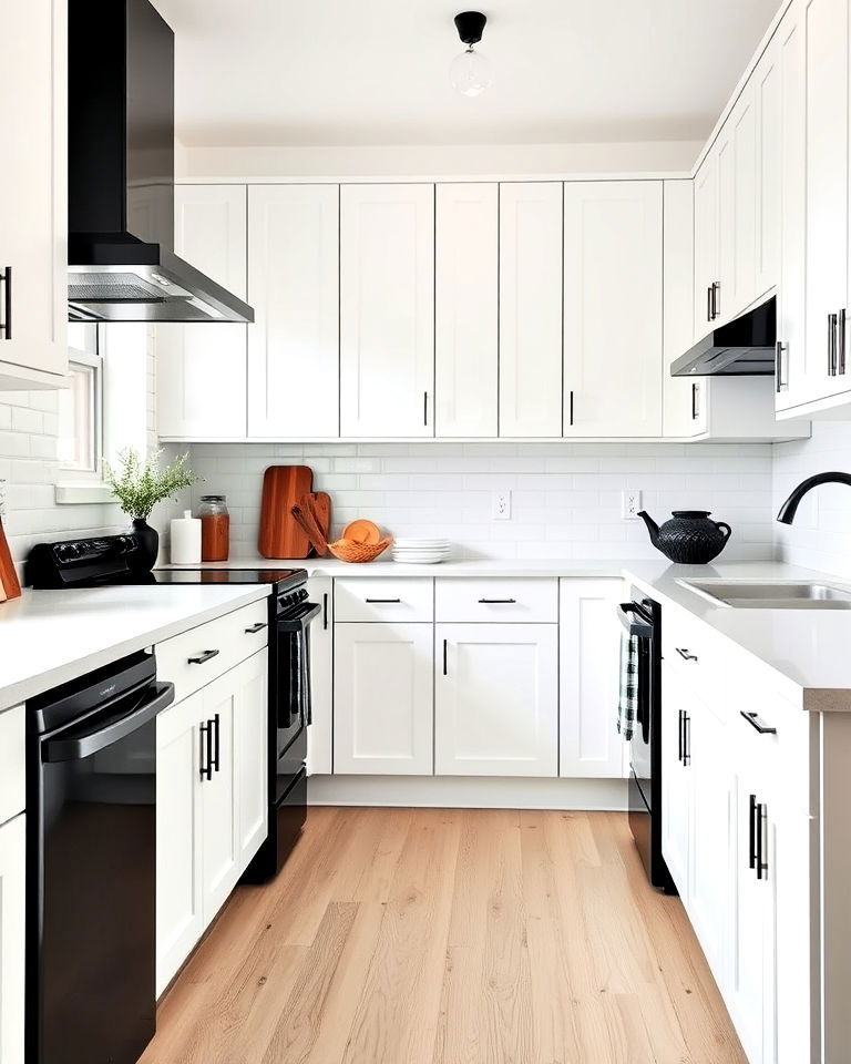scandinavian kitchen with black appliances