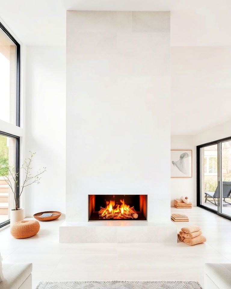 scandinavian style floor to ceiling fireplace