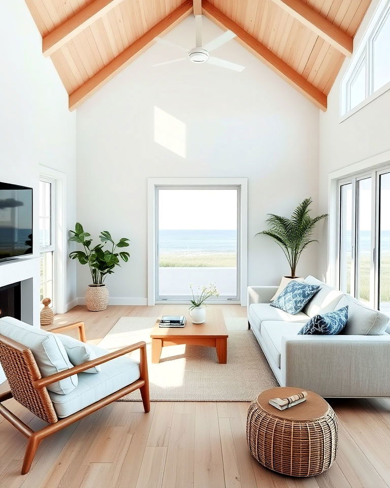 scandinavian style minimalist beach house living room