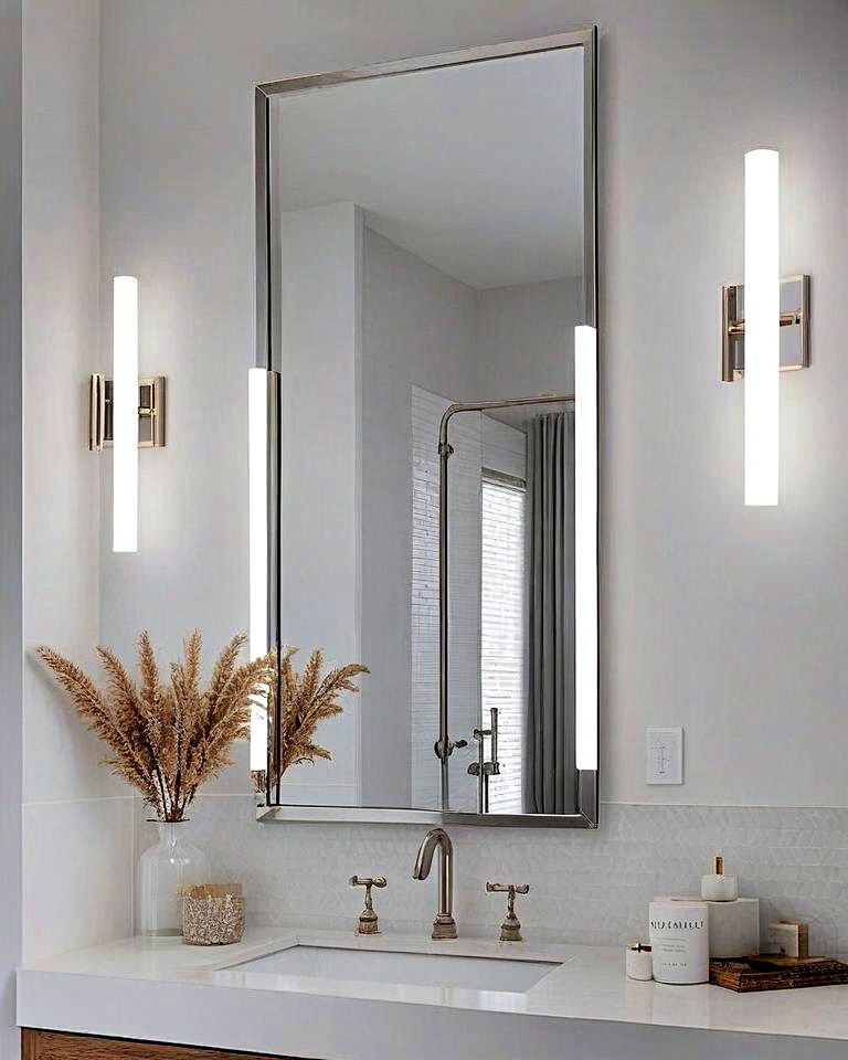 sconces beside the bathroom mirror for balanced lighting