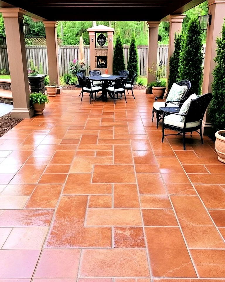 scored tile effect patio