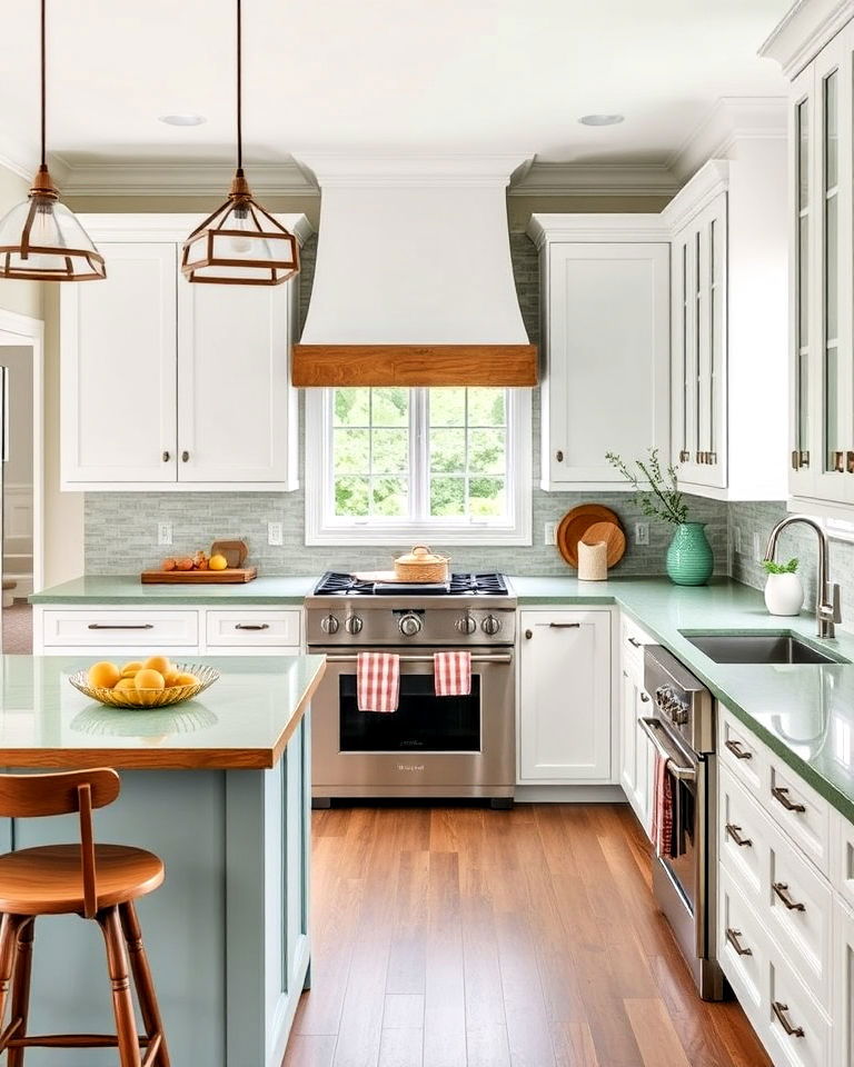 seafoam green countertops for a coastal kitchen vibe