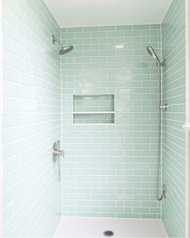 seafoam green tiles in the shower